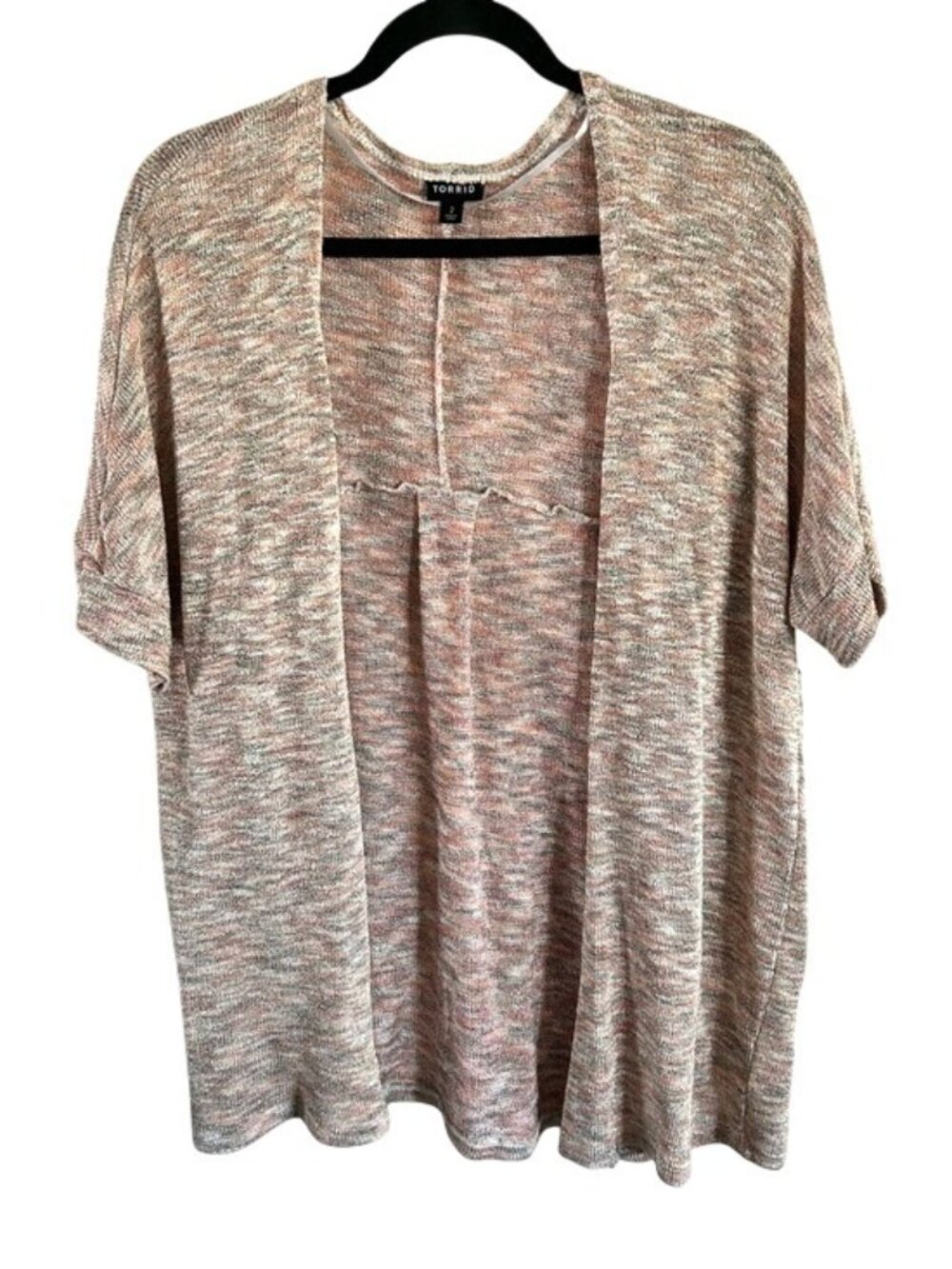 torrid Blended Pink Open-Front Short Sleeve Cardigan Gold Sparkle Knit Sz 2